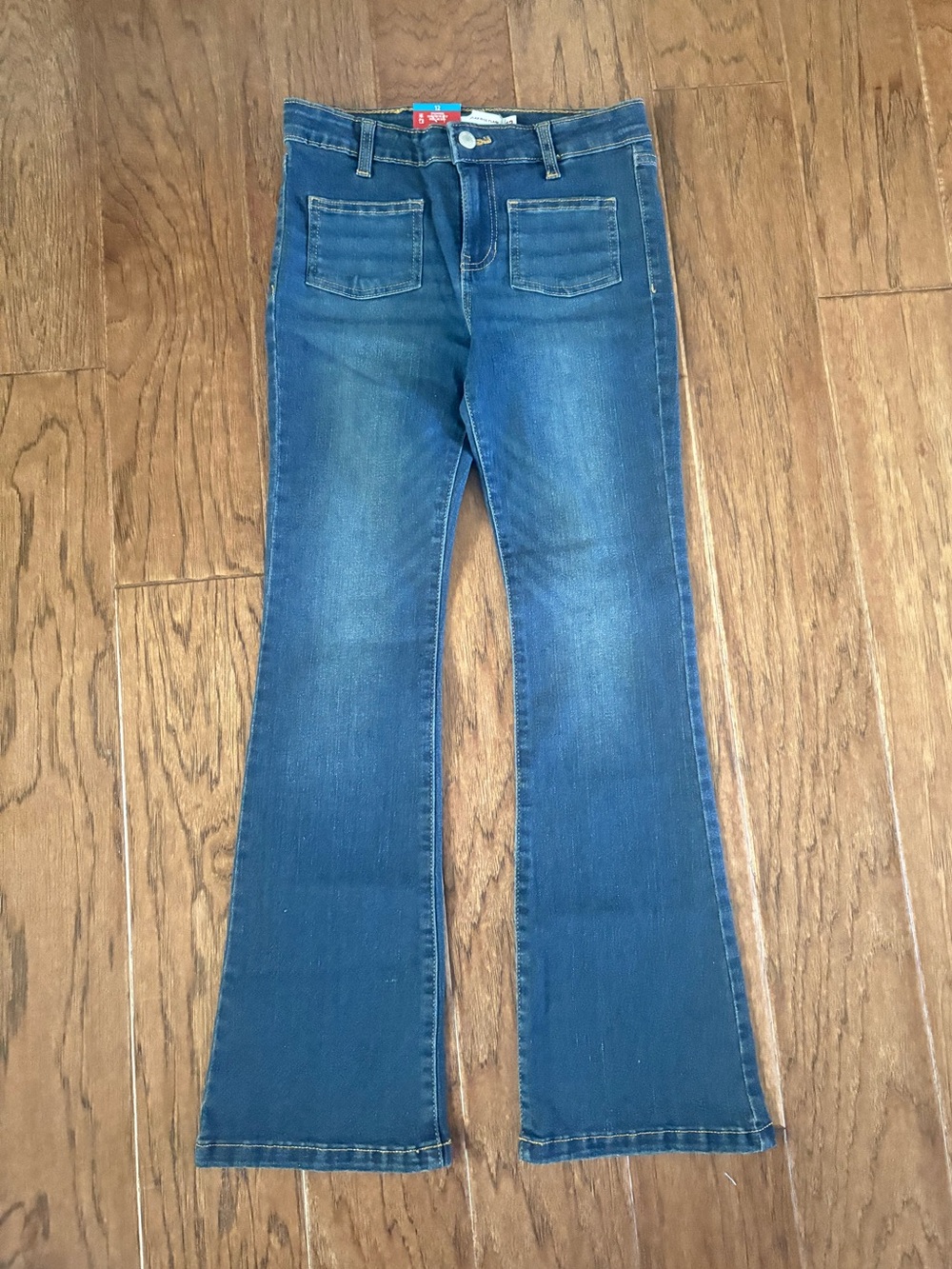 Levis Flare Jeans Patch Pocket Girls Adjustable Waist Stretch Jeans Size 12 New